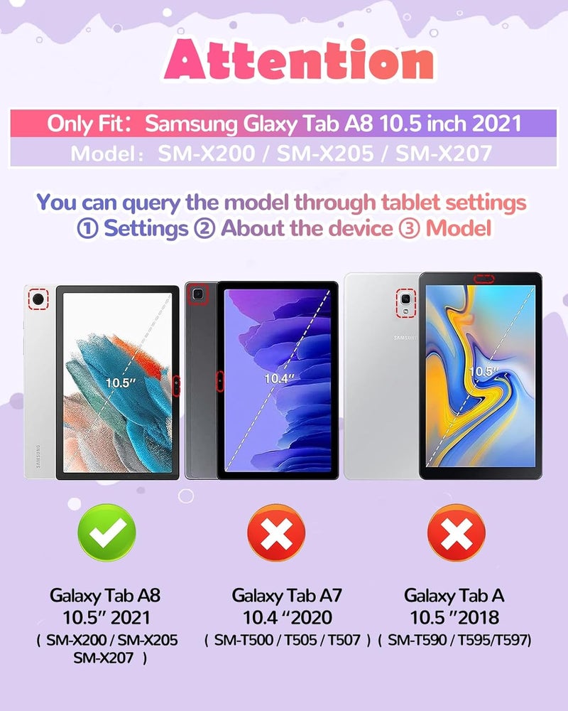 حافظة سيليكون ناعمة لجهاز Samsung Galaxy Tab A8 10.5 مع محور دوار وحزام، لون وردي - Image 3