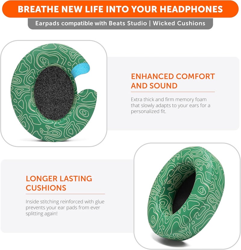WC Wicked Cushions Replacement Ear Pads for Beats Studio 2 & 3 (B0501, B0500) Wired & Wireless | Does NOT Fit Beats Solo | Softer PU Leather, Enhanced Foam & Stronger Adhesive | Emerald Tide - Image 5