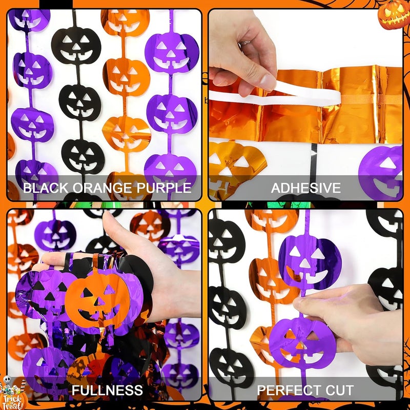HALOGATE Halloween Party Decorations,2 Pack Orange Purple Black Pumpkin Metallic Foil Fringe Curtains, 3.3 X 6.6 Ft Photo Booth Props Streamers Backdrop for Halloween Party Supplies Haunted House Decor - Image 3