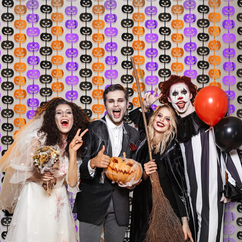 HALOGATE Halloween Party Decorations,2 Pack Orange Purple Black Pumpkin Metallic Foil Fringe Curtains, 3.3 X 6.6 Ft Photo Booth Props Streamers Backdrop for Halloween Party Supplies Haunted House Decor - Image 5