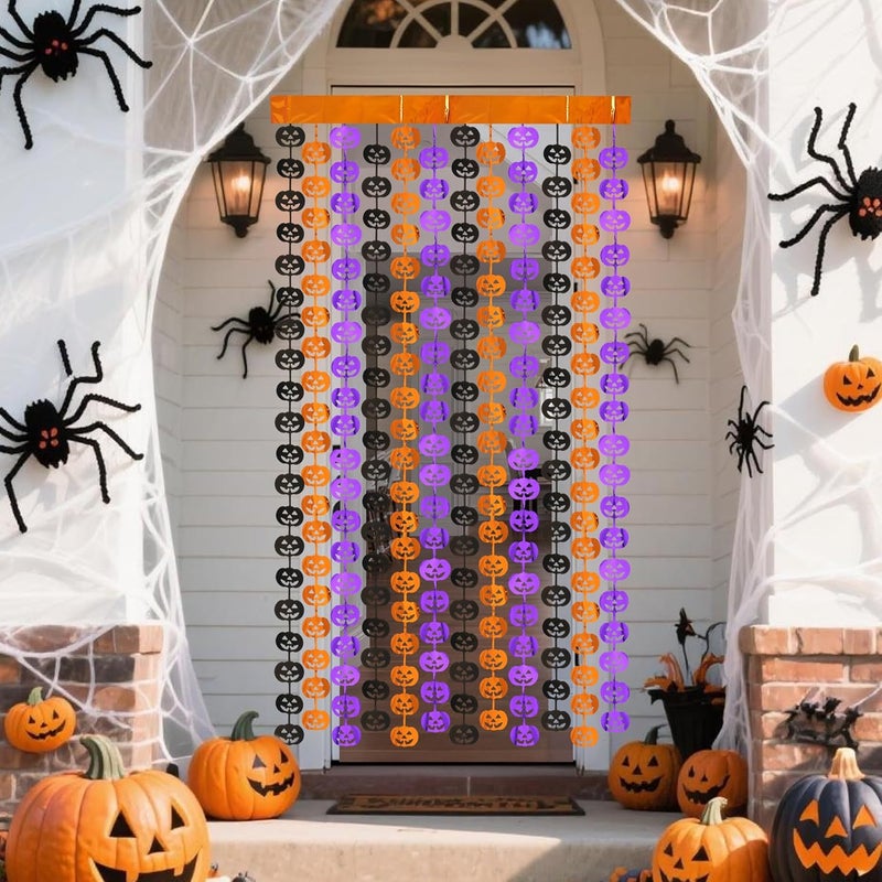 HALOGATE Halloween Party Decorations,2 Pack Orange Purple Black Pumpkin Metallic Foil Fringe Curtains, 3.3 X 6.6 Ft Photo Booth Props Streamers Backdrop for Halloween Party Supplies Haunted House Decor - Image 4