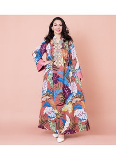 اكسا جلابية مطرزة نقوش ورق شجر IK1031 خوخي  - Image 1