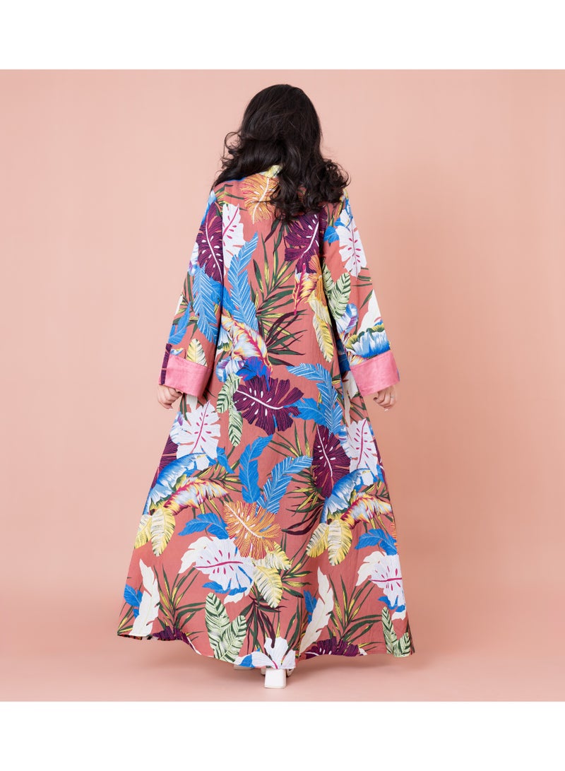 IKKXA Embroidered Leaf Blossom Jalabiya IK1031 Peach - Image 4