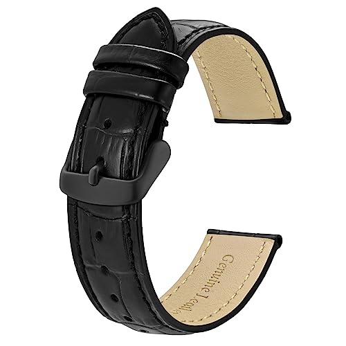 BISONSTRAP Watch Bands 20mm, Alligator Embossed Leather Watch Straps, Black with Black Buckle - Image 1