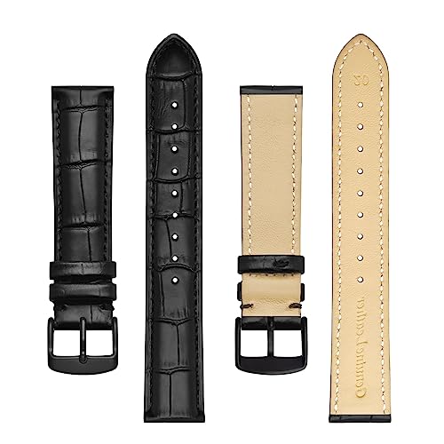 BISONSTRAP Watch Bands 20mm, Alligator Embossed Leather Watch Straps, Black with Black Buckle - Image 3