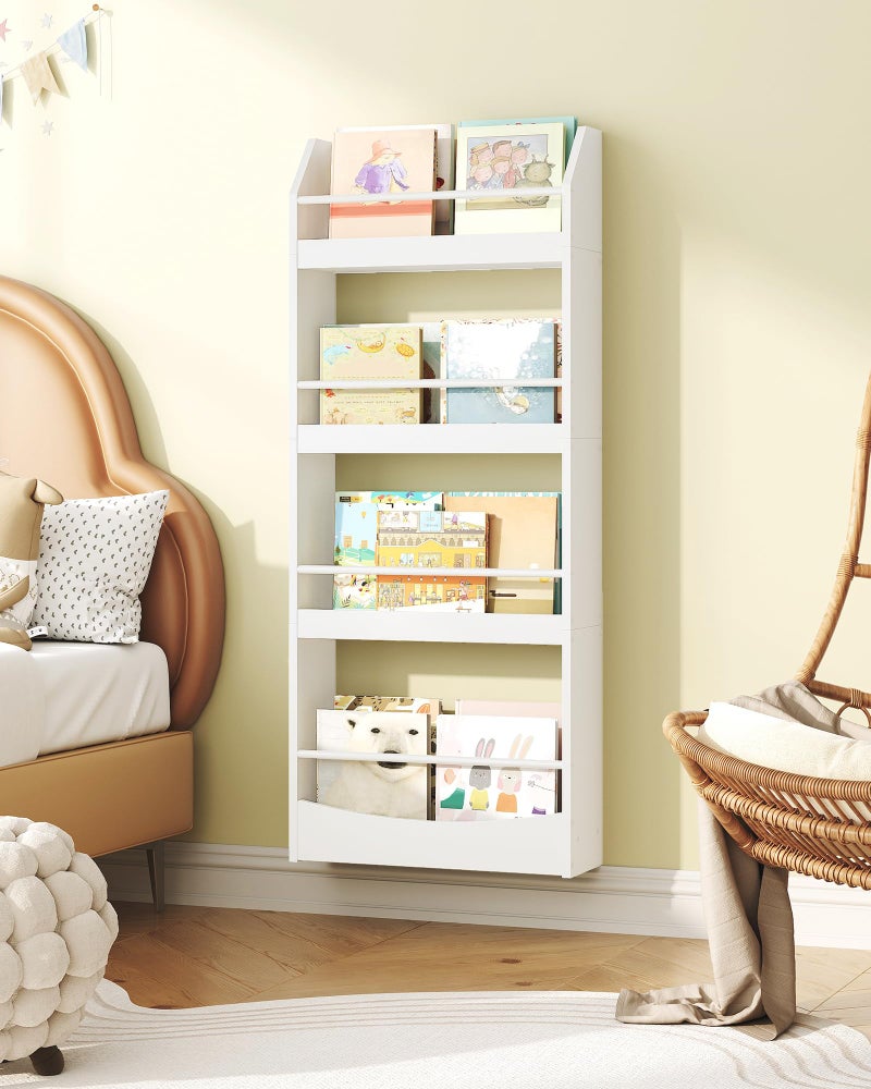 CHOEZON Kids Bookshelf, 15.7 Inch Wall Mounted Bookshelf, 4-Tier Nursery Book Shelves, Book Shelf for Kids Room, Bedroom, Living Room, Playroom, White MCW04WB - Image 5