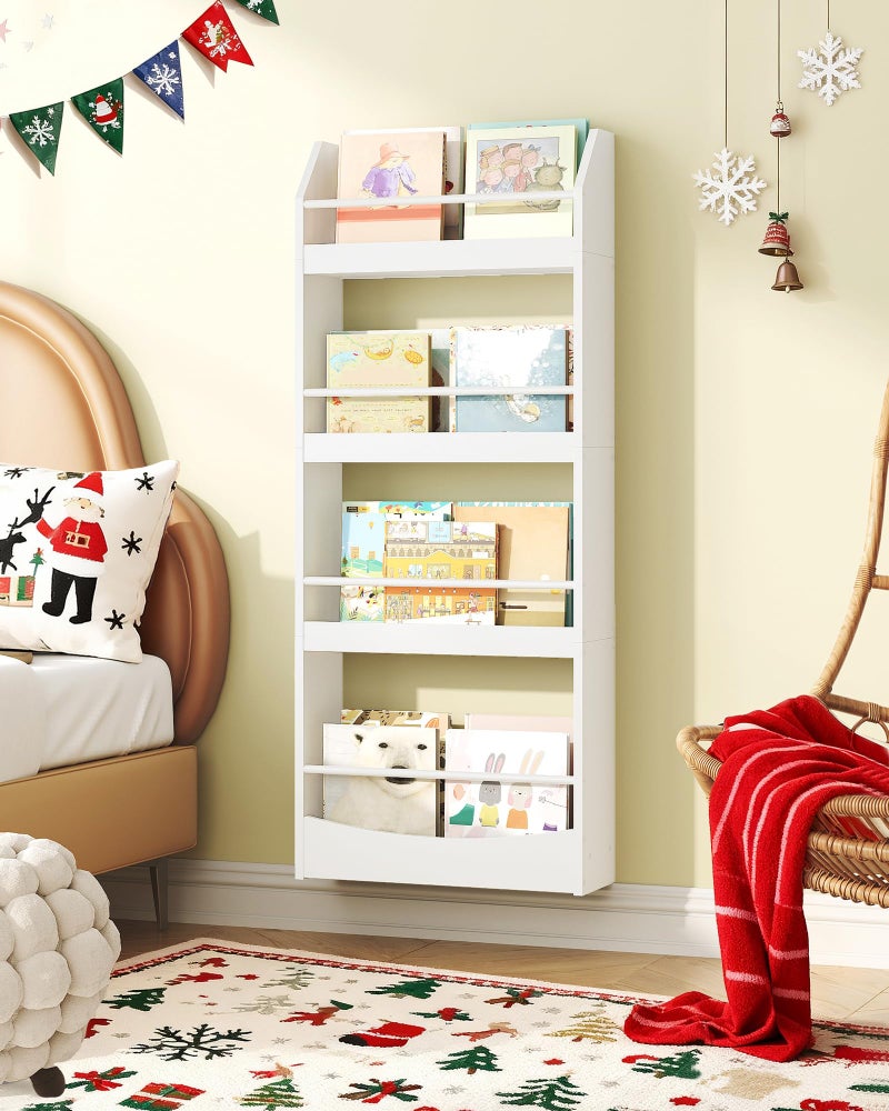 CHOEZON Kids Bookshelf, 15.7 Inch Wall Mounted Bookshelf, 4-Tier Nursery Book Shelves, Book Shelf for Kids Room, Bedroom, Living Room, Playroom, White MCW04WB - Image 1