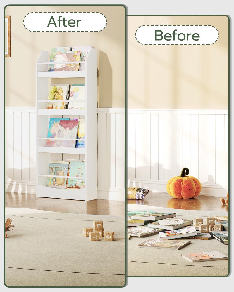 CHOEZON Kids Bookshelf, 15.7 Inch Wall Mounted Bookshelf, 4-Tier Nursery Book Shelves, Book Shelf for Kids Room, Bedroom, Living Room, Playroom, White MCW04WB - Image 3