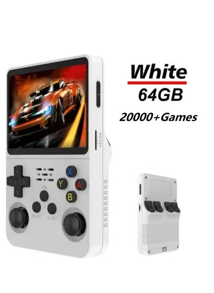 Generic Handheld Retro R36S Game Console Linux System With 64G TF Card, 20000+ Games, Retro Video Game Console 3.5 Inch IPS Screen White  - Image 1