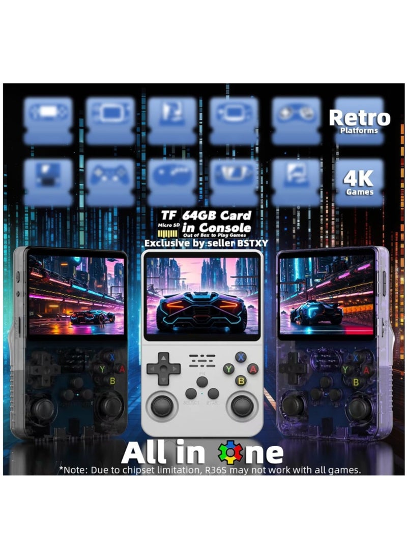 Generic Handheld Retro R36S Game Console Linux System With 64G TF Card, 20000+ Games, Retro Video Game Console 3.5 Inch IPS Screen White  - Image 2