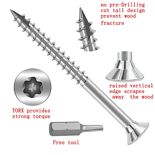 JOUGU Wood Screws #6 × 1-1/2 inch Torx Star Drive Deck Screws Flat Head M3.5 × 40 Countersunk T10 Self Tapping Thread Cut 200pcs Carbon Steel Galvanized, (Small Box) - Image 3