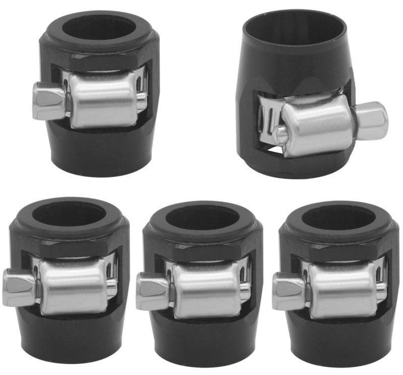 YSIL 8AN Hose Finisher Clamp with Screw Band Flexible Hose Pipe Hex Clamps for 1/2 Fuel Line Hose Aluminum Black 5PCS - Image 1