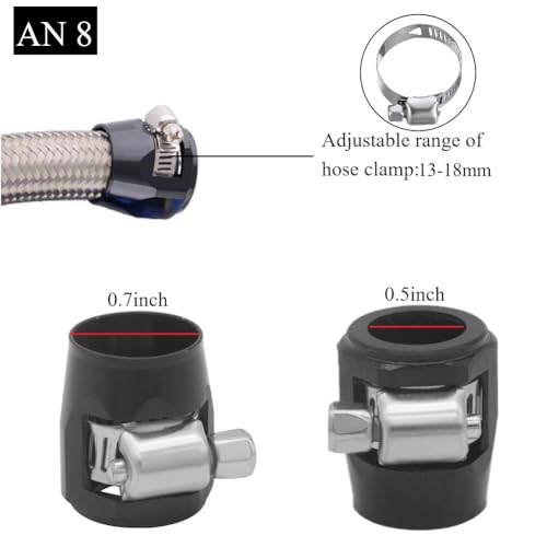 YSIL 8AN Hose Finisher Clamp with Screw Band Flexible Hose Pipe Hex Clamps for 1/2 Fuel Line Hose Aluminum Black 5PCS - Image 2