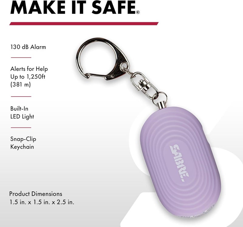 sabre 2-in-1 Personal Alarm with LED Light, 130dB Personal Safety Siren, Snap Hook for Instant Access, 1,250 Foot (381 Meters) Range, Compact Design for Easy Attachment to Purse, Bag, or Keys - Image 1
