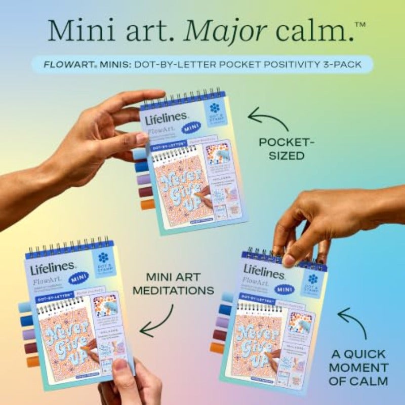 دفتر أنشطة FlowArt Mini ثلاثي الأحجام - كتب تلوين بالنقطة بالحرف، 15 أقلام ماركر مزدوجة الجوانب، 60 مشهد - تأملات فنية موجهة للمراهقين، البالغين، والمسنين - بنقطة بالحرف - براءة اختراع قيد الانتظار - Image 2