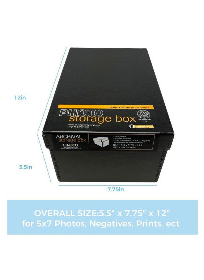 Lineco Archival Photo Storage Box, Holds up to 1100 of 5x7 Pictures, 4x6 Photograph Container with Removable Lid. Preserve Snapshot, Negatives, Prints, Films, Card, 5"x7"x12", Black  - Image 2