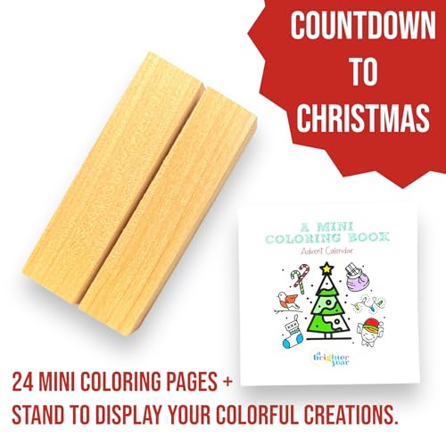 A Brighter Year The Original Adult Mini Coloring Book - Advent Calendar Edition w/Wooden Display Block & Colored Pencils - 3” x 3” Pocket Size, 24 Pages, Lay Flat Binding, Thick Paper - Gift & Travel - Image 2