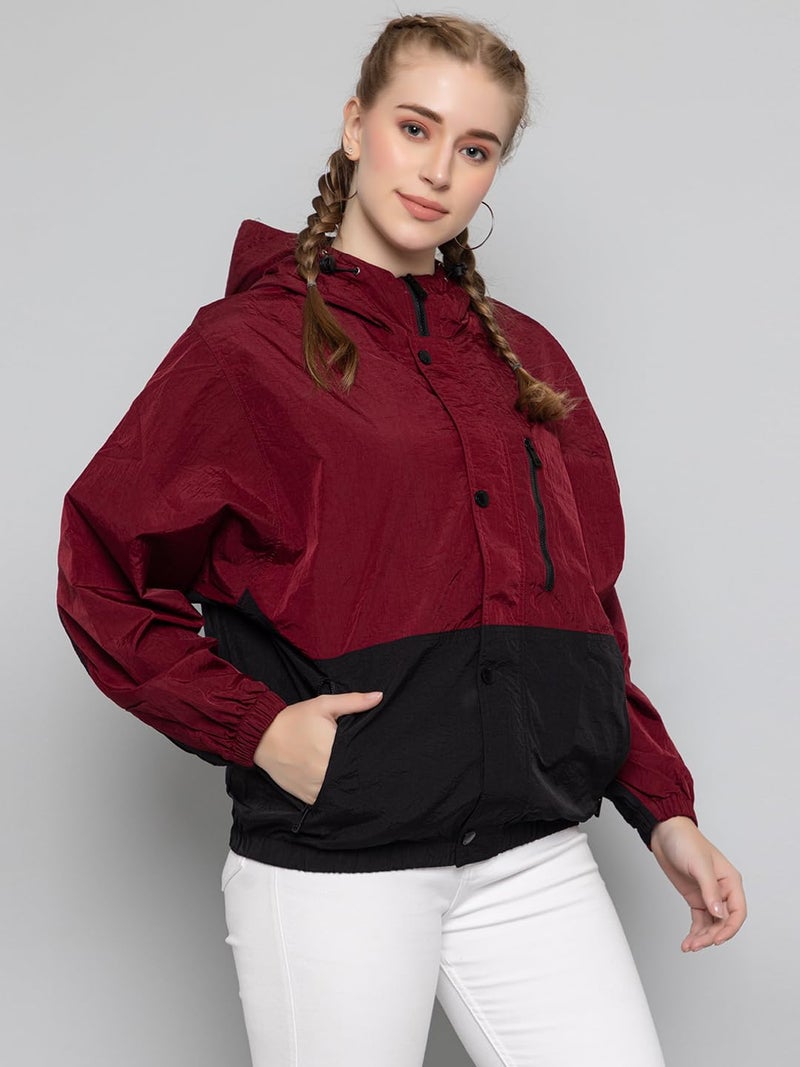 CHKOKKO Womens Stylish Oversized Windcheater Jacket with Zip Closure Lightweight Sportswear for Running Travel Hiking Outdoor and Rainy Season Wear WineBlack 3XL - Image 5
