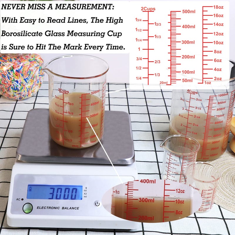 Ackers BORO3.3 High Borosilicate Glass Measuring Cup-V-Shaped Spout Glass Measuring Beaker For Kitchen Or Restaurant  Easy To Read  500 Ml (16 Oz  2 Cup) - Image 4