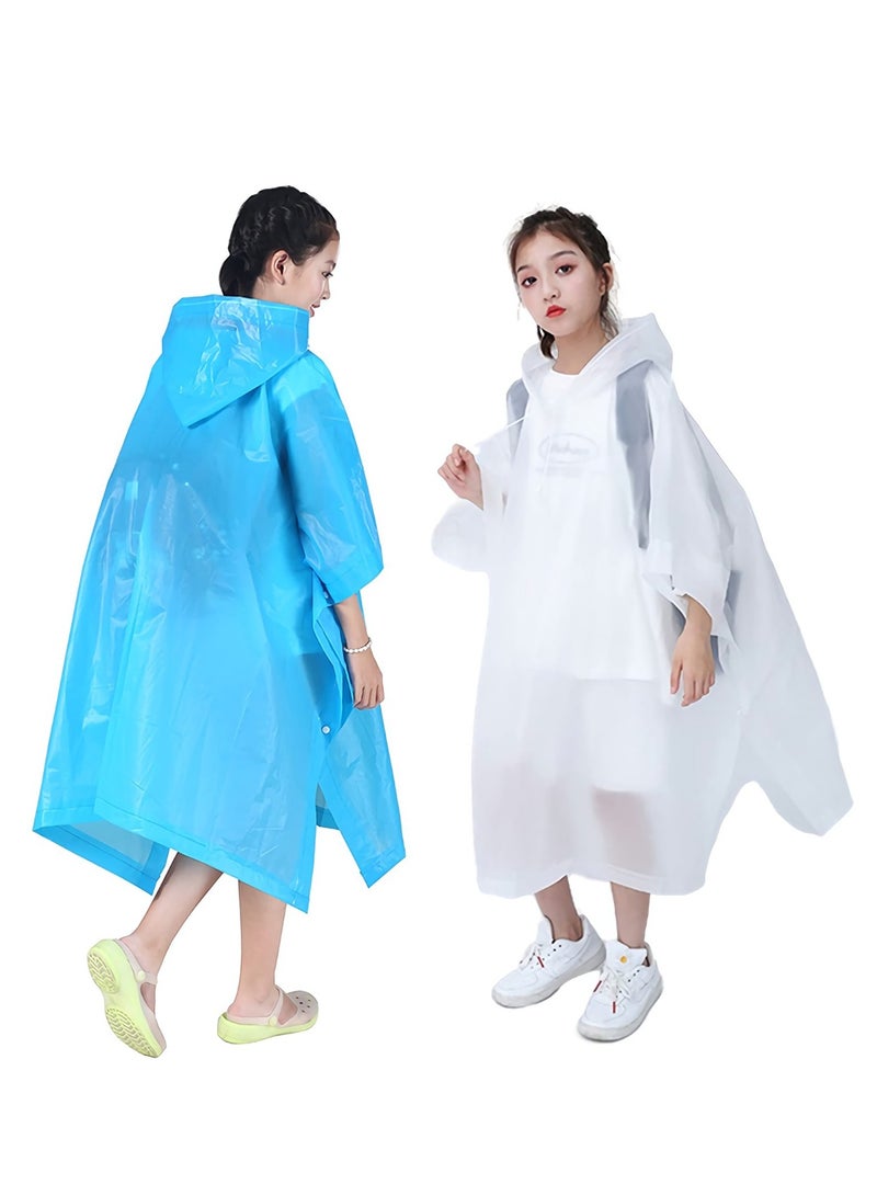 SOLARAE Rain Poncho for Kids, [2 Pack] EVA Kids Raincoat Reusable Rain Coat Jacket for Kids, Boys, and Girls 6-13 Years Old
