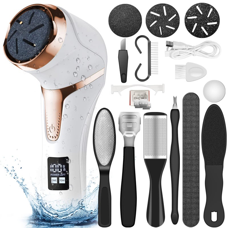 Hoxida Electric Callus Remover for Feet (with Dander Vacuum Cleaner), Quartz, Rechargeable Foot Pedicure Tools Foot File, Professional Foot Care Kit Deadskin Remover with 3Heads&2Speed,LCD Display - Image 1