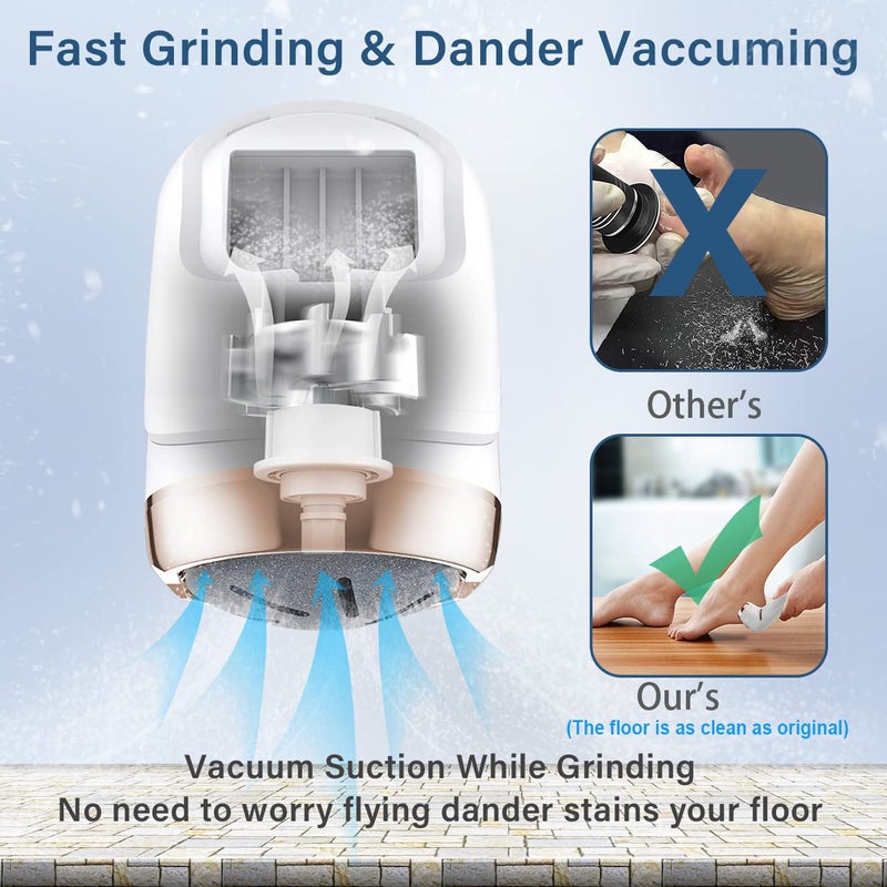 Hoxida Electric Callus Remover for Feet (with Dander Vacuum Cleaner), Quartz, Rechargeable Foot Pedicure Tools Foot File, Professional Foot Care Kit Deadskin Remover with 3Heads&2Speed,LCD Display - Image 4