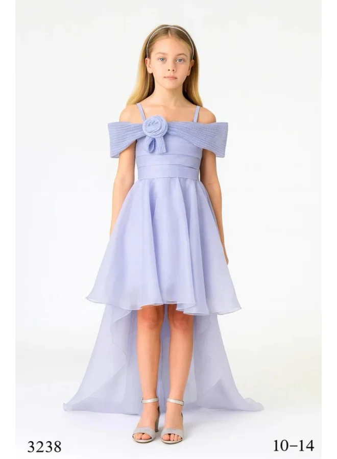 فيا بامبينو Lilac Off-Shoulder High-Low Chiffon Dress