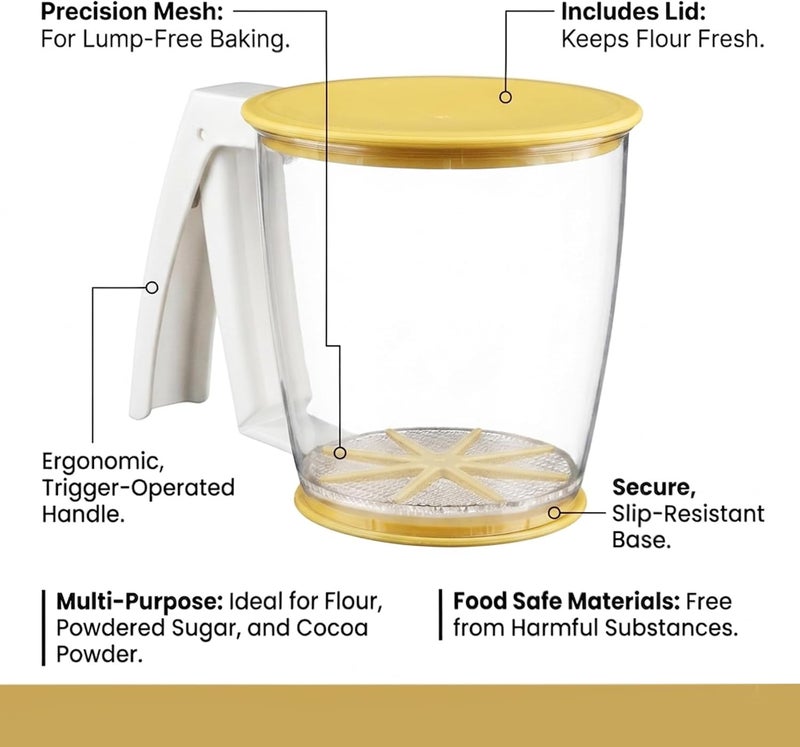 Cuisine Art Flour Sifter with Trigger Handle, One-Hand Sieve for Baking — Fine Mesh Sifter with Airtight Lid for Flour, Powdered Sugar, Cocoa & Spices — BPA-Free for Bakery, Pizzeria, Home & Culinary - Image 4
