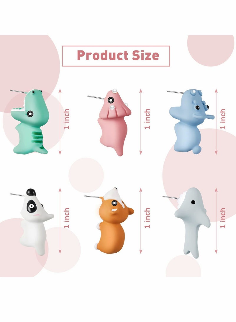 Adorable Animal Stud Earrings, 6 Pairs of 3D Cartoon Dinosaur and Shark Designs - Image 5