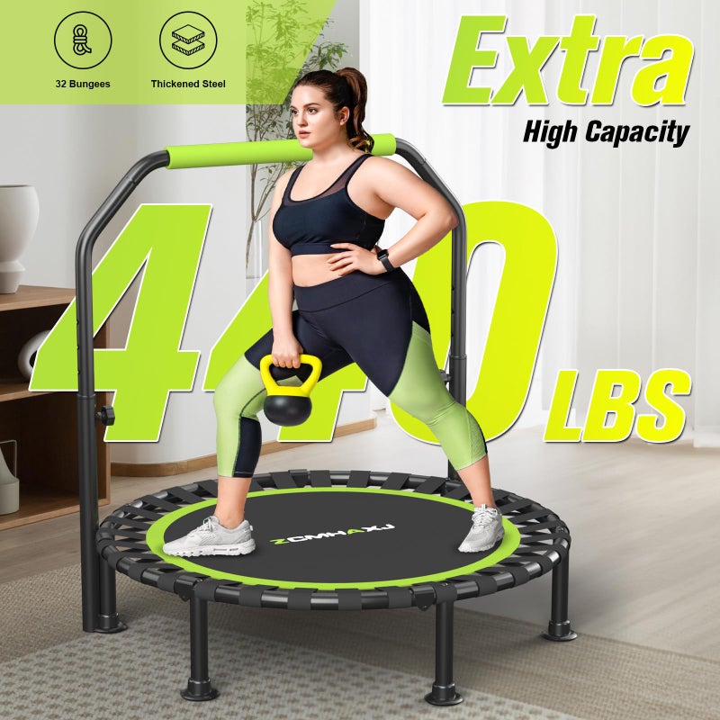 ZCMHAXJ ترامبولين ميني قابل للطي ZCMHAXJ، 40"/48" ترامبولين للبالغين والأطفال، سعة 450 رطل مع بار قابل للتعديل على شكل U، معدات تمرين لياقة بدنية داخلية - Image 2