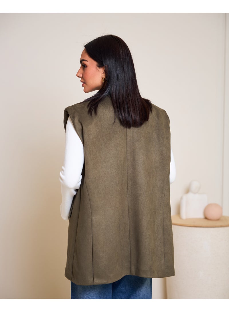 Dresscode Oversized Suede Vest In Olive Green - Image 4