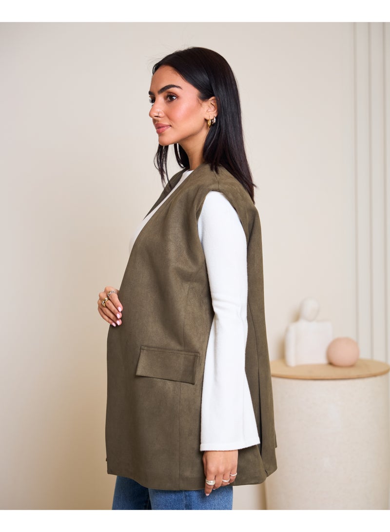 Dresscode Oversized Suede Vest In Olive Green - Image 3