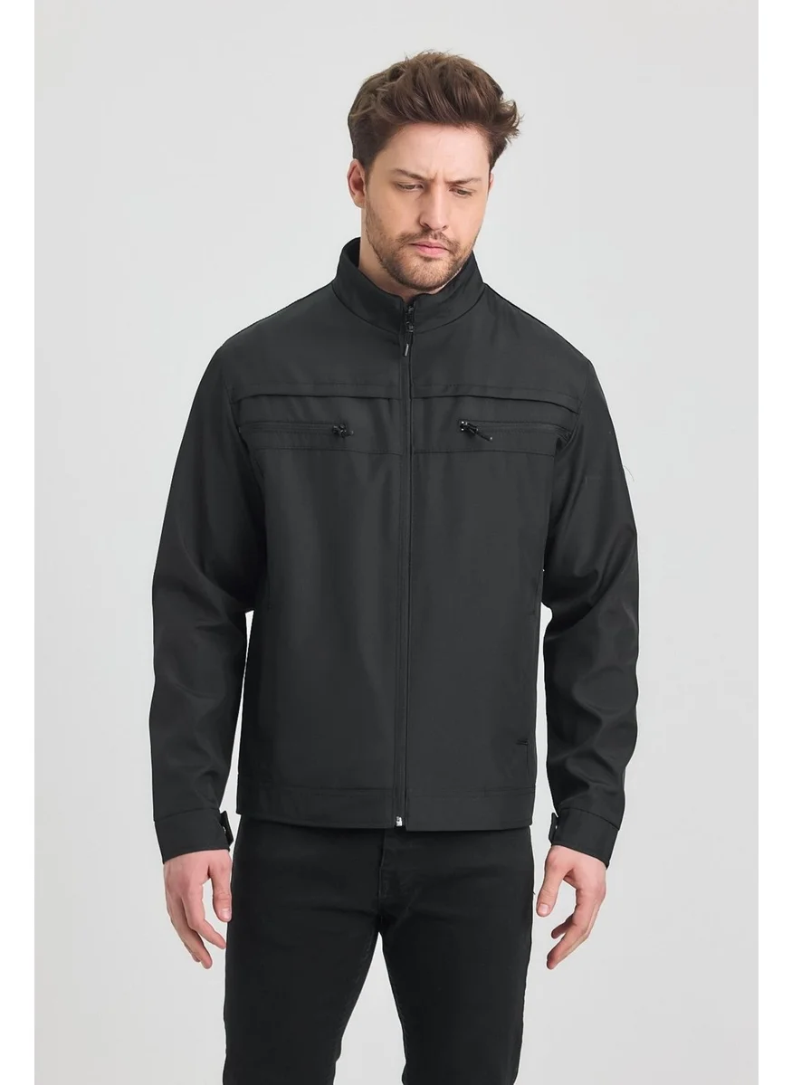 Sivaist Black Men's Cotton Polyester Blend Double Chest Zippered Water and Windproof Seasonal & Summer Coat