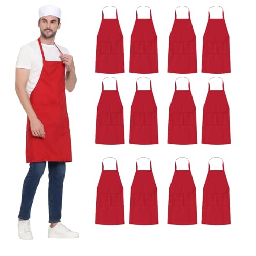 uniformer Apron for Men and Women | Durable & Stylish for Kitchen, Restaurant, Cafes | Ideal for Chefs, Bakers & Home Cooks | Easy to Clean | Unisex Design (Red_Pack of 12) - Image 1
