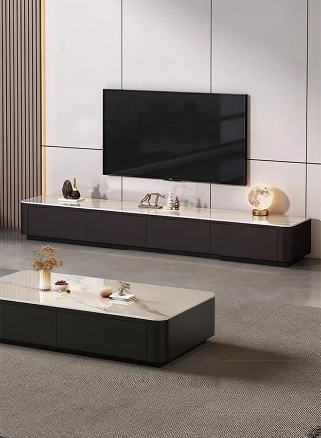 إن كي أكس غرفة معيشة عصرية، خزانة تلفزيون فاخرة جديدة بأربعة أدراج، سطحها من الرخام وقاعدتها من الجلد، بتصميم أنيق وبسيط، طولها 200 سم. - Image 4