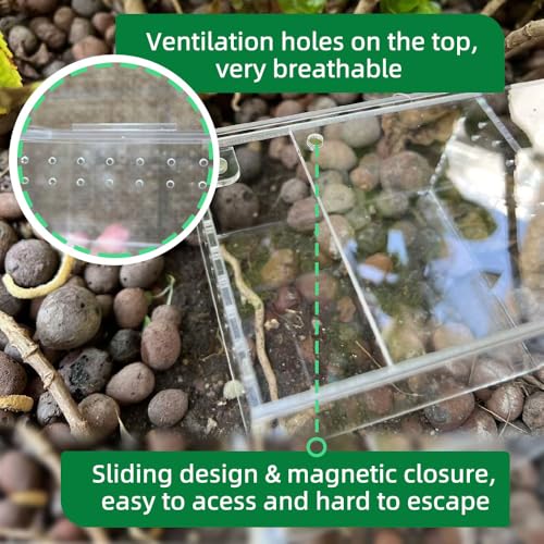 JOBEDE Small Acrylic Reptile Enclosure, No Assembly Small Reptile Breeding Box for Insect Tarantula Hermit Crab Jumping Spider (4x3.3X2.5 in) - Image 4