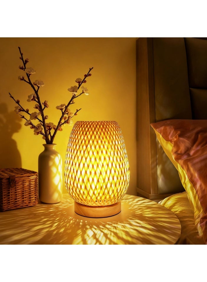 Wabi-Sabi Bamboo & Wood Table Lamp – Nordic Ins-style Woven Bedside Night Light for Bedrooms/Guesthouses, Retro Desk Lamp with USB Power & Adjustable Warm Light - Image 5
