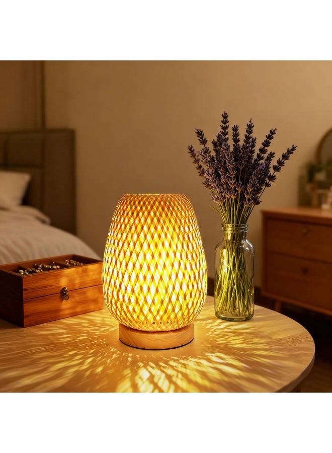 Wabi-Sabi Bamboo & Wood Table Lamp – Nordic Ins-style Woven Bedside Night Light for Bedrooms/Guesthouses, Retro Desk Lamp with USB Power & Adjustable Warm Light - Image 4