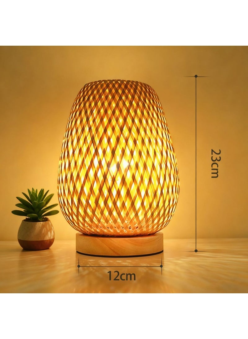 Wabi-Sabi Bamboo & Wood Table Lamp – Nordic Ins-style Woven Bedside Night Light for Bedrooms/Guesthouses, Retro Desk Lamp with USB Power & Adjustable Warm Light - Image 3