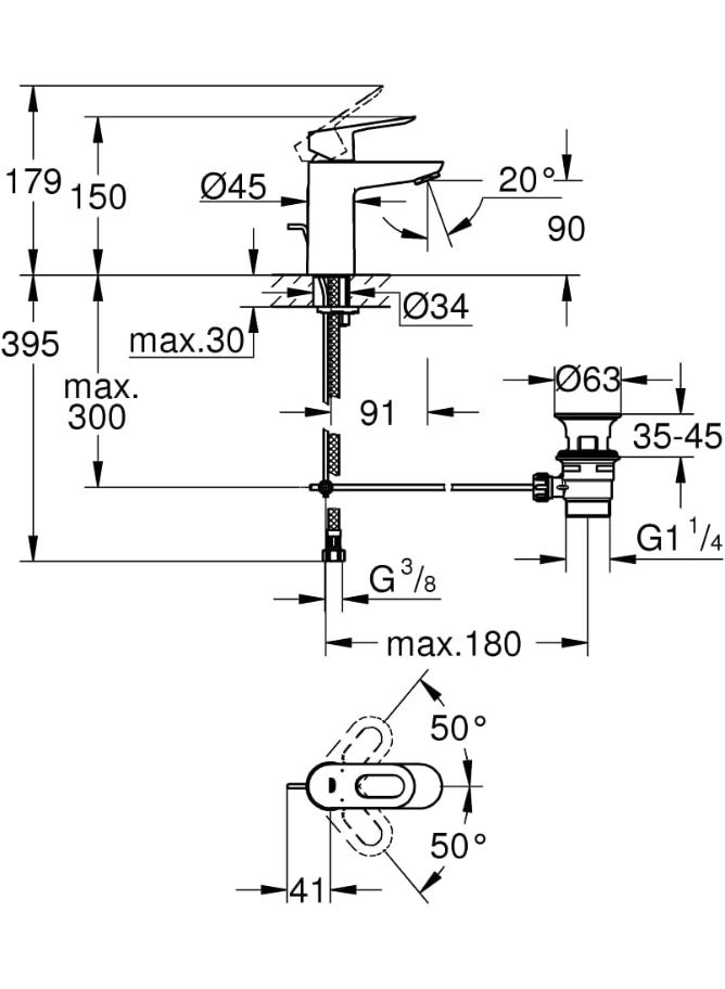 جروهي خلاط حوض غسيل GROHE BauLoop 2333510F | طلاء كروم | صنبور حمام بذراع واحد | تحكم سلس في تدفق المياه | تصميم متين - Image 2