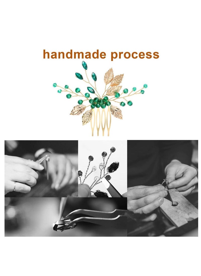 Captaintech Combs for Women Accessories Wedding Hair Accessories For Brides Leaves Crystal Bride Wedding Hair Comb Vintage Gold Emerald Green Crystal Bridal Hair Pieces Rhinestones Hair Clips  - Image 4