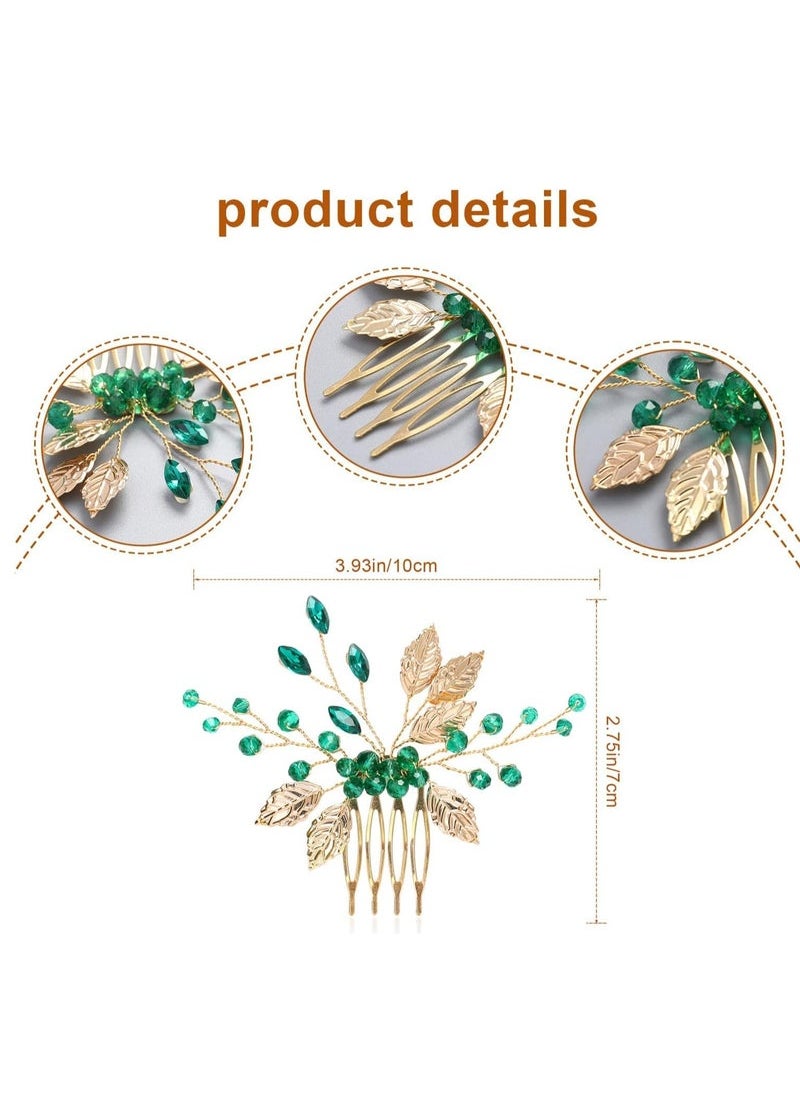 Captaintech Combs for Women Accessories Wedding Hair Accessories For Brides Leaves Crystal Bride Wedding Hair Comb Vintage Gold Emerald Green Crystal Bridal Hair Pieces Rhinestones Hair Clips  - Image 5