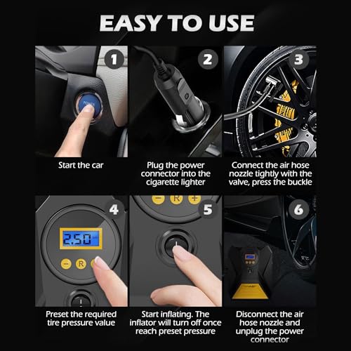 INSTAPLAY AIR Digital Tyre Inflator for Cars & Bikes | 150 PSI & 12V DC Portable Air Compressor Pump with LED Lights | Fast Inflation, Digital Pressure Gauge with Multiple Nozzle | Car Accessories - Image 2