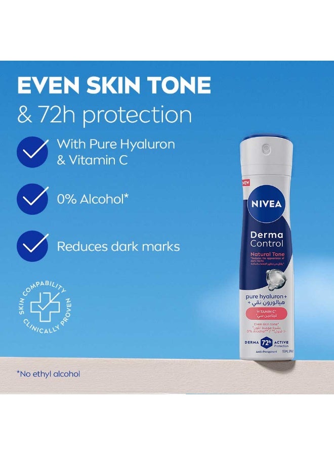Nivea Derma Control Natural Tone Anti-Perspirant Spray With Pure Hyaluron And Vitamin C 150ml - Image 2