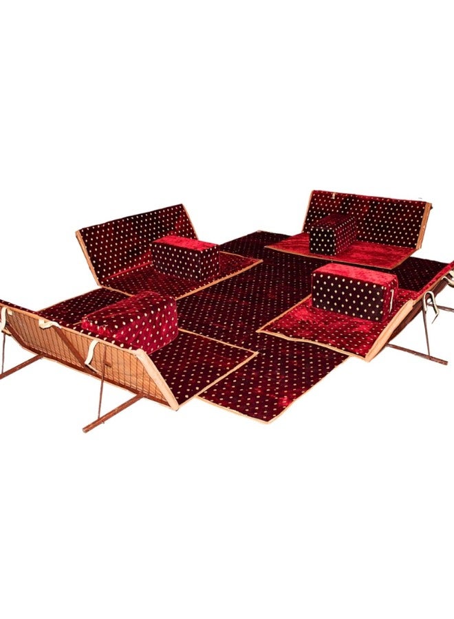 سمارت هوم مجموعة جلوس أرضية تراثية مكونة من 9 قطع مناسبة للسفر والرحلات البرية والحديقة , طقم فرشة تخييم ارضية مع اربع مراكى و 4 كراسي وبساط من القماش عالي الجودة يكفي ل 8 أشخاص (قماش تركي) - Image 2