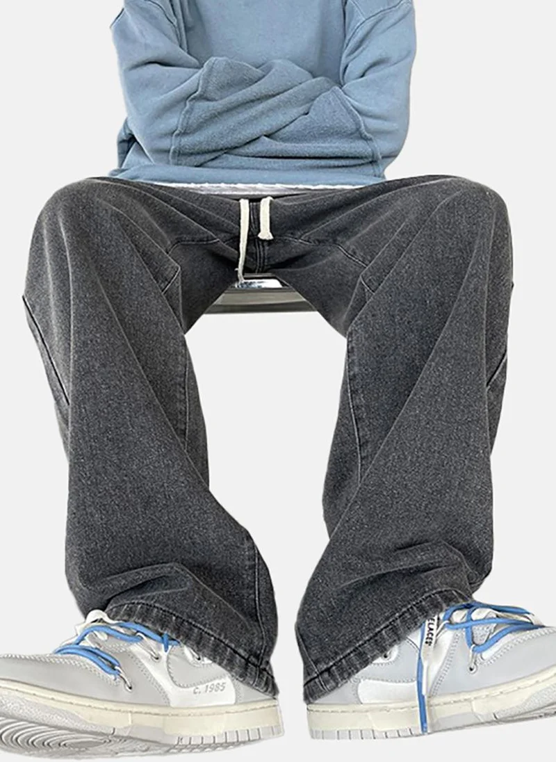 YUNIQEE Grey Solid Mid Rise Relaxed Fit Jeans