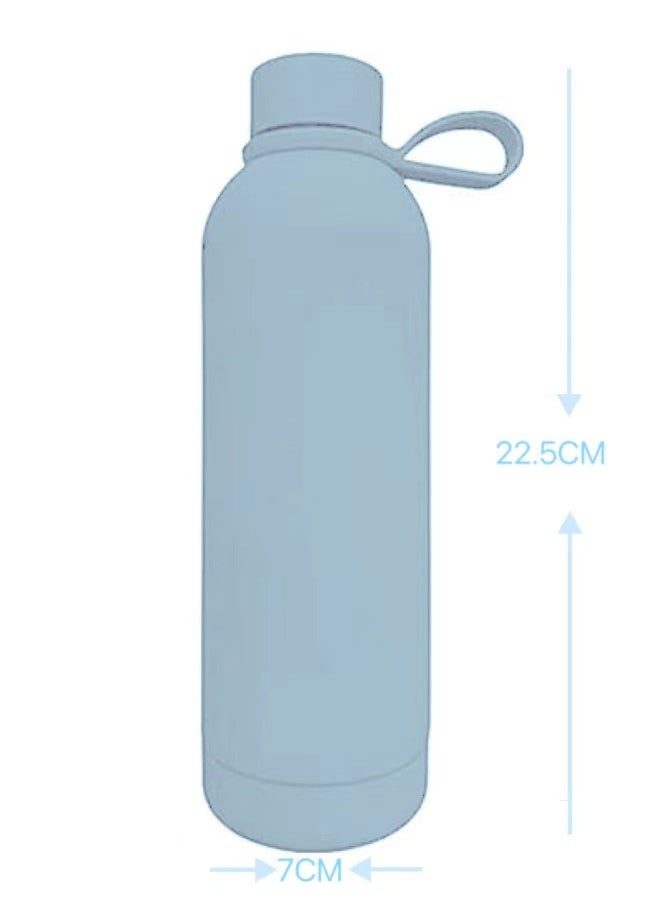 JoyousSto Stainless Steel  insulated Thermos soft touch with neck tags travel water bottle Long Lasting Hot or Cold Drinks light blue 500ml  - Image 3