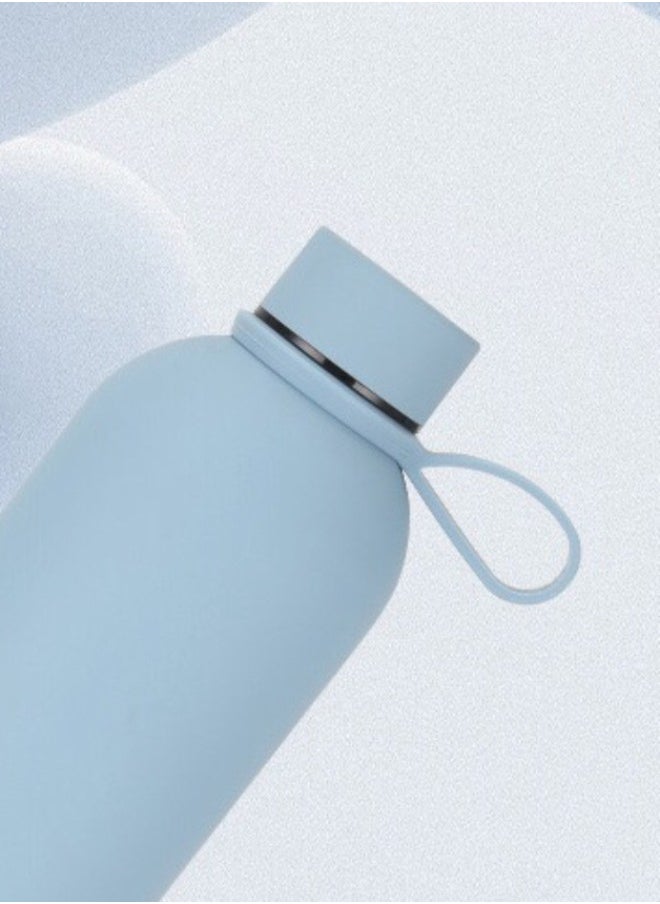 JoyousSto Stainless Steel  insulated Thermos soft touch with neck tags travel water bottle Long Lasting Hot or Cold Drinks light blue 500ml  - Image 4