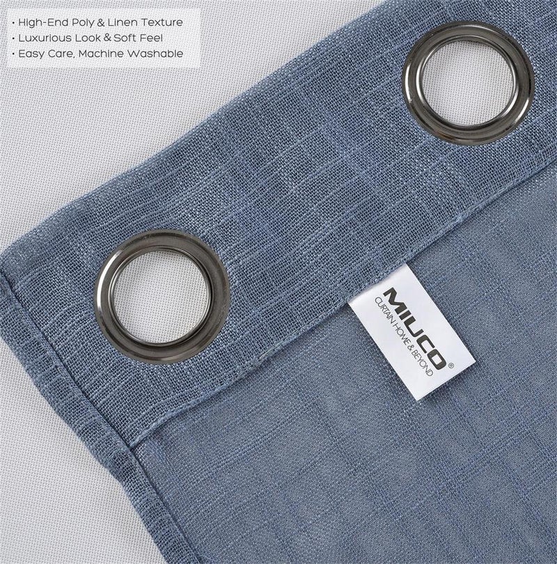 MIUCO Semi Sheer Curtains Poly Linen Textured Solid Grommet Curtains 63 Inches Long for Bedroom 2 Panels (2 x 37 Wide x 63" Long) Dusty Blue - Image 4