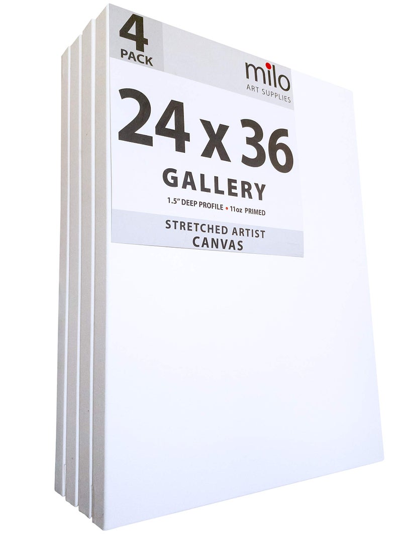 milo Stretched Artist Canvas  24x36 inches  4 Pack  15 inch Thick Gallery Profile  11 oz Primed Large Canvases for Painting Ready to Paint Art Supplies for Acrylic Oil